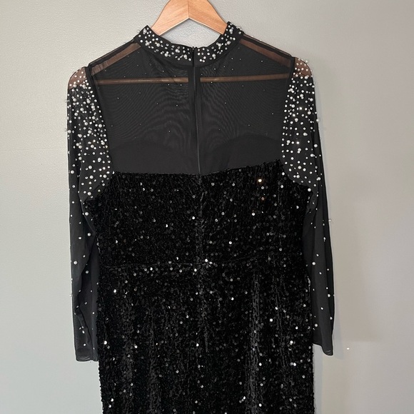 FAERIESTY Velvet Mesh Long Sleeve Sequin Pearl Embellished Maxi Ballgown - Picture 9 of 13